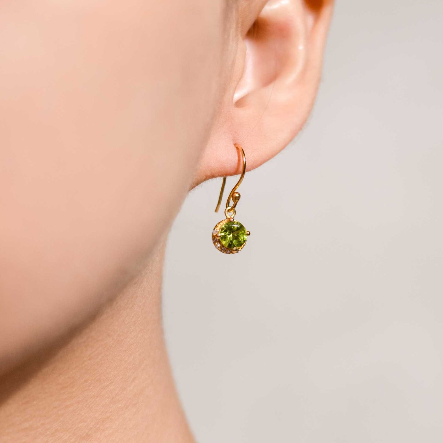 6 mm Round cut Peridot with Crescent Cz Earrings