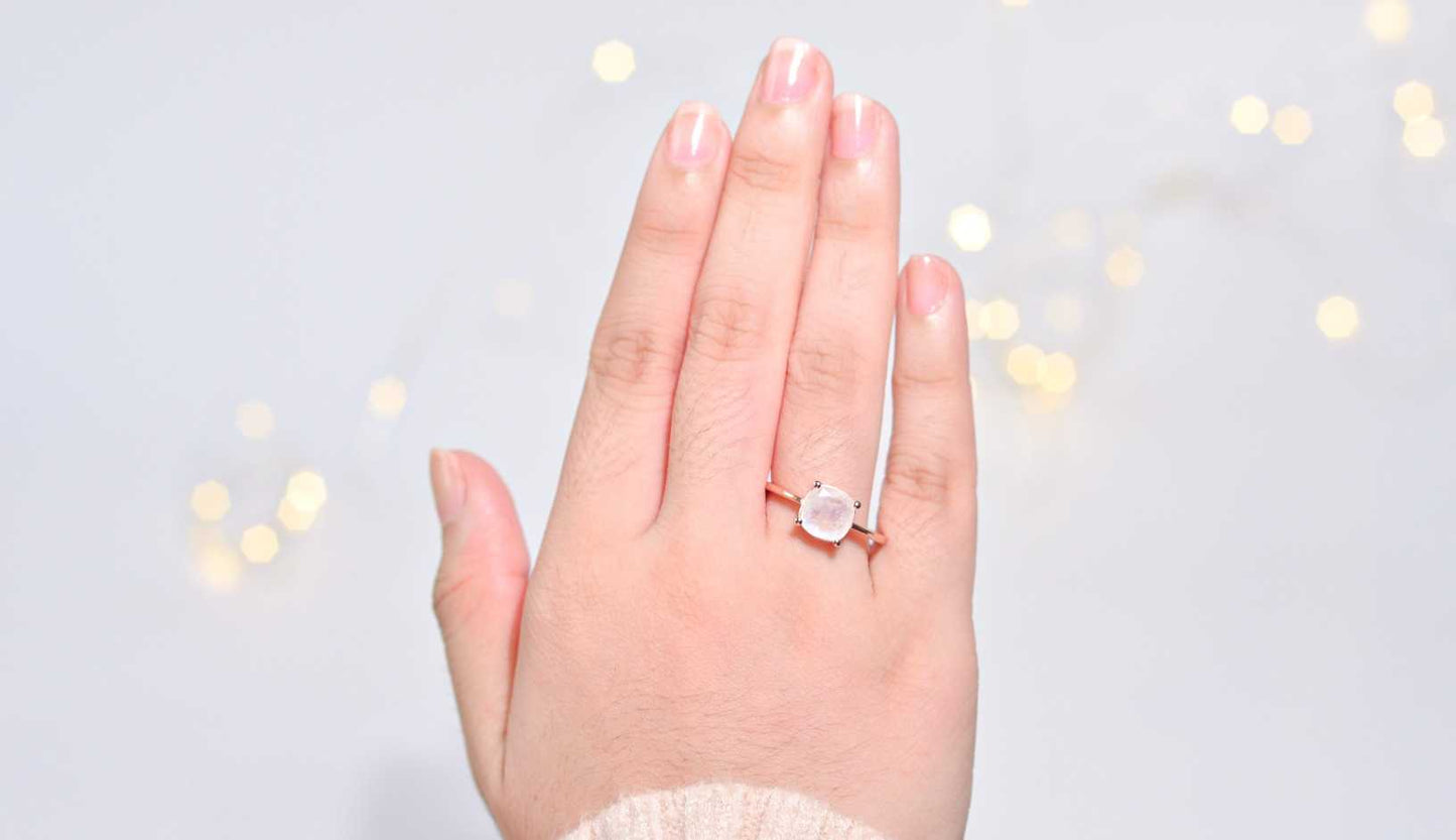 8mm Cushion cut Moonstone Rose gold plated Ring