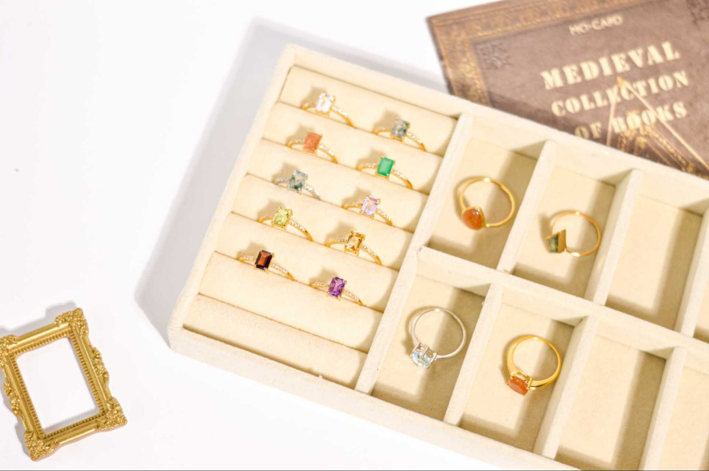 7 x 5 mm Baguette cut Red Garnet with Cz band Ring