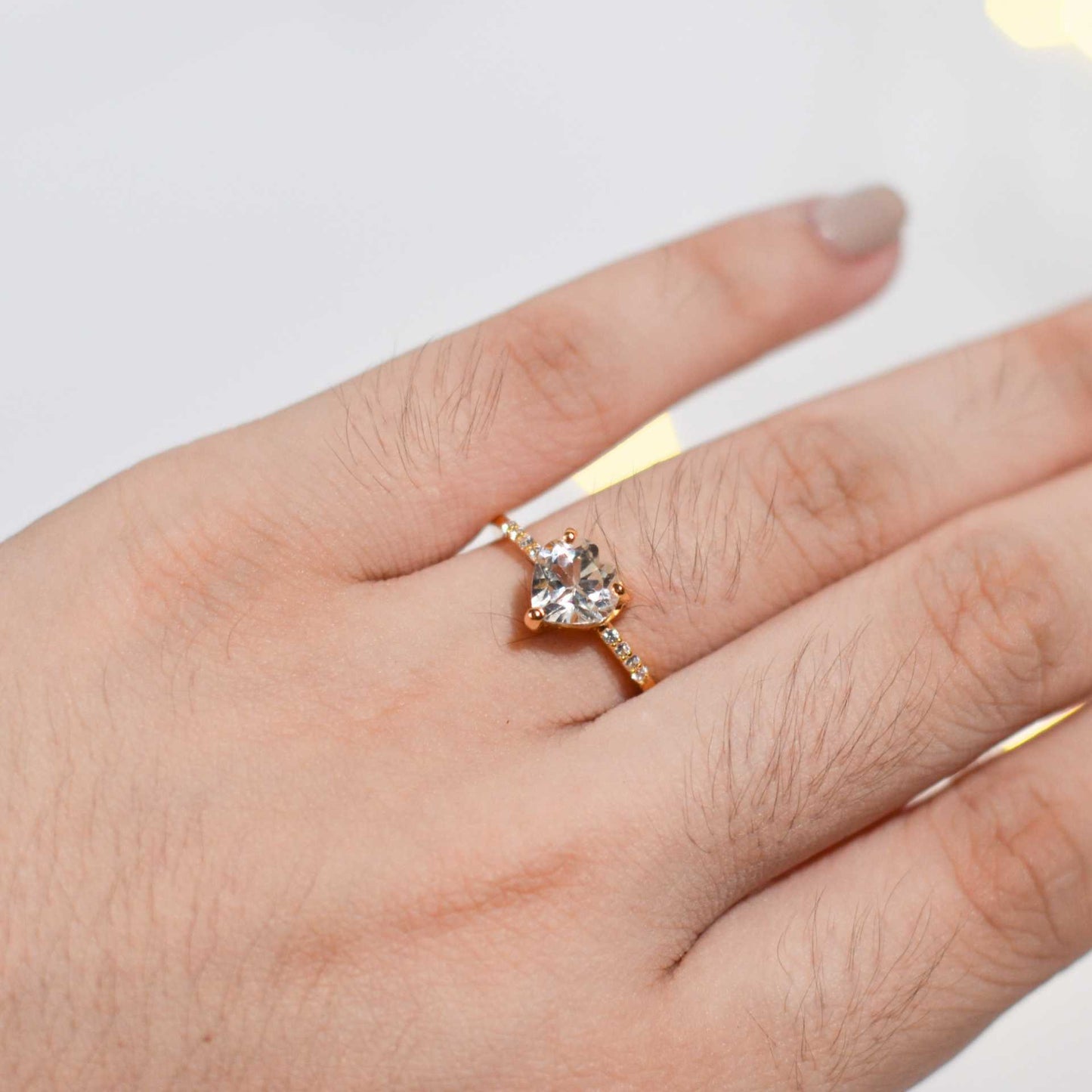 7 mm Heart cut White Topaz with Cz band Yellow gold plated Ring