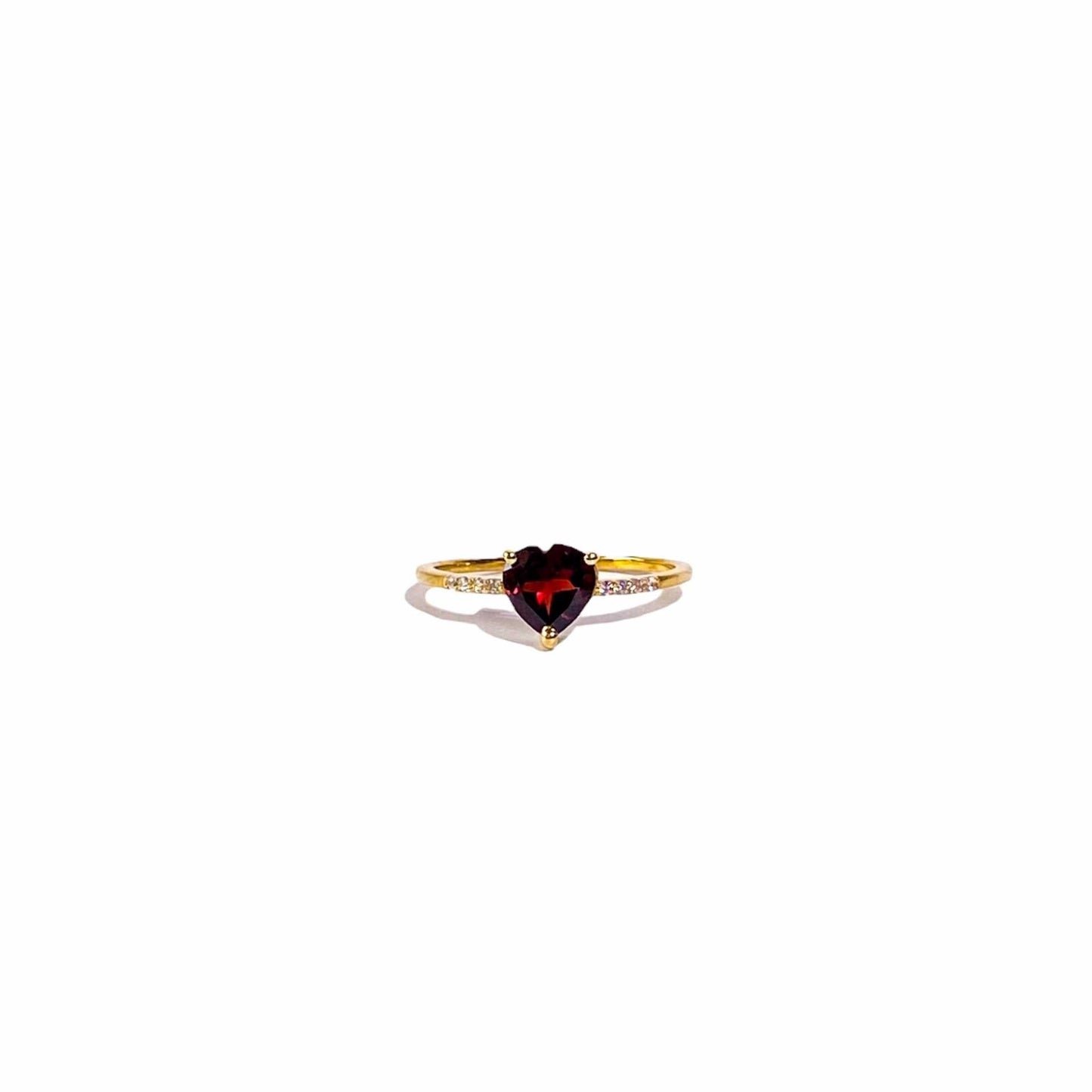 7 mm Heart cut Red Garnet with Cz band Yellow gold plated Ring
