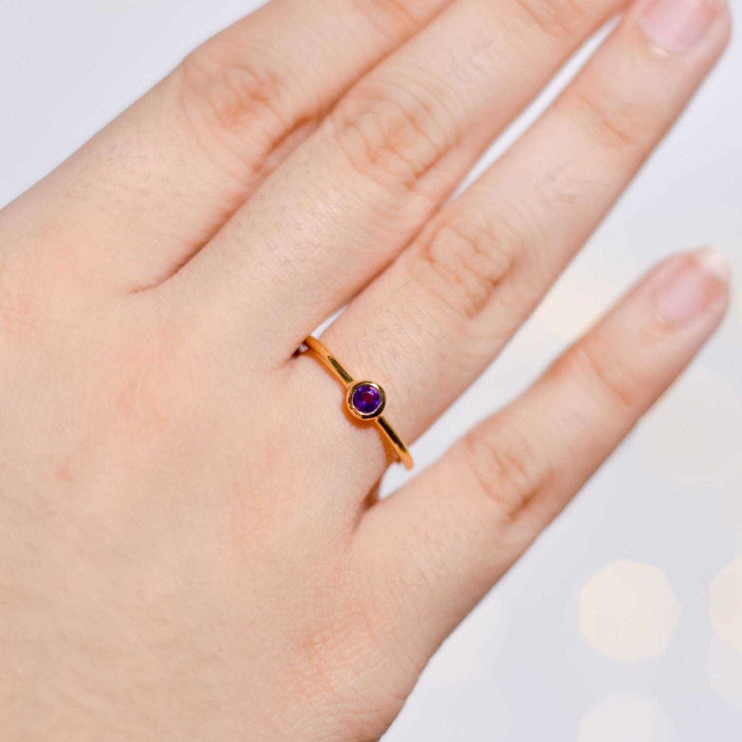3 mm Round cut Purple Amethyst Stacking Ring