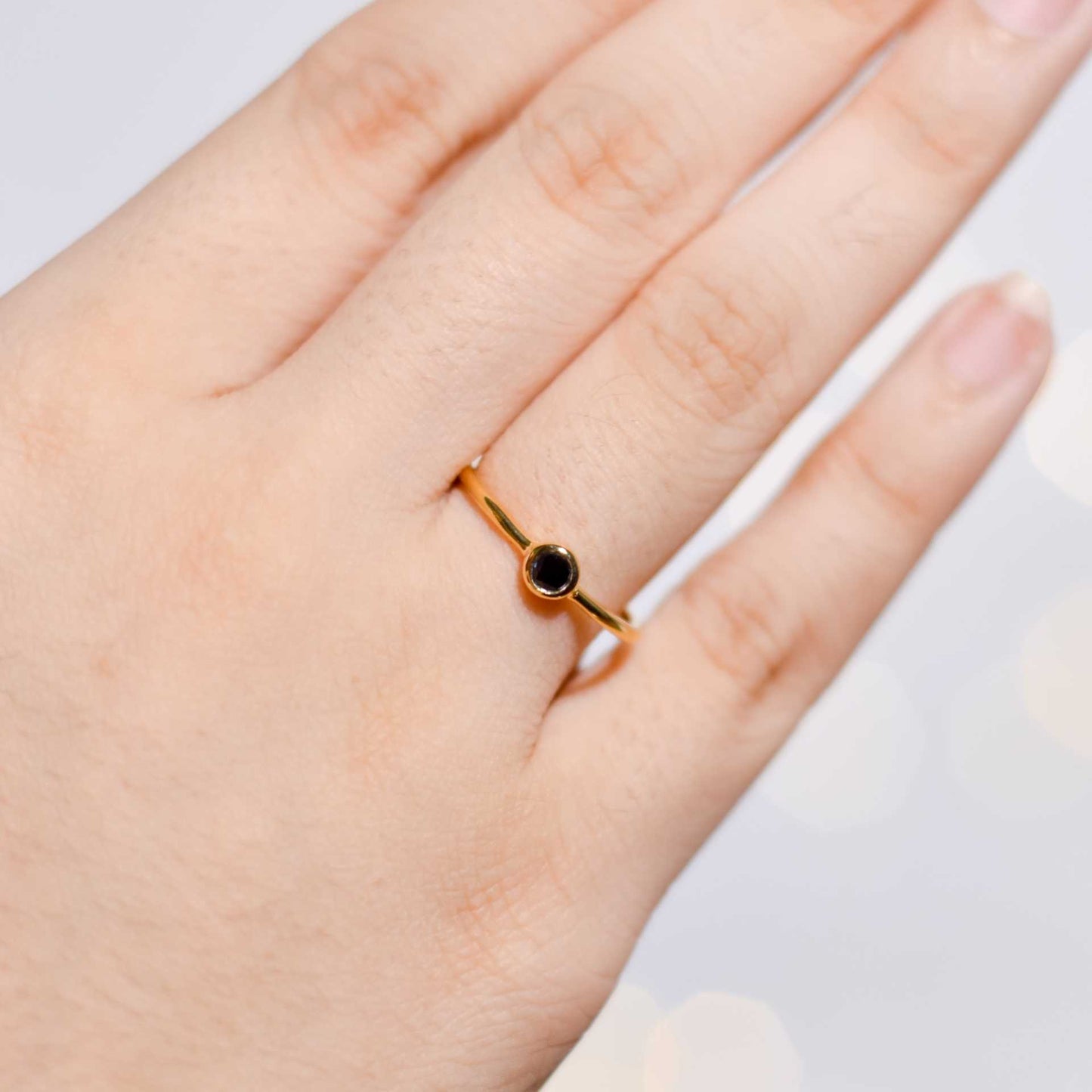 3 mm Round cut Black Onyx Stacking Ring