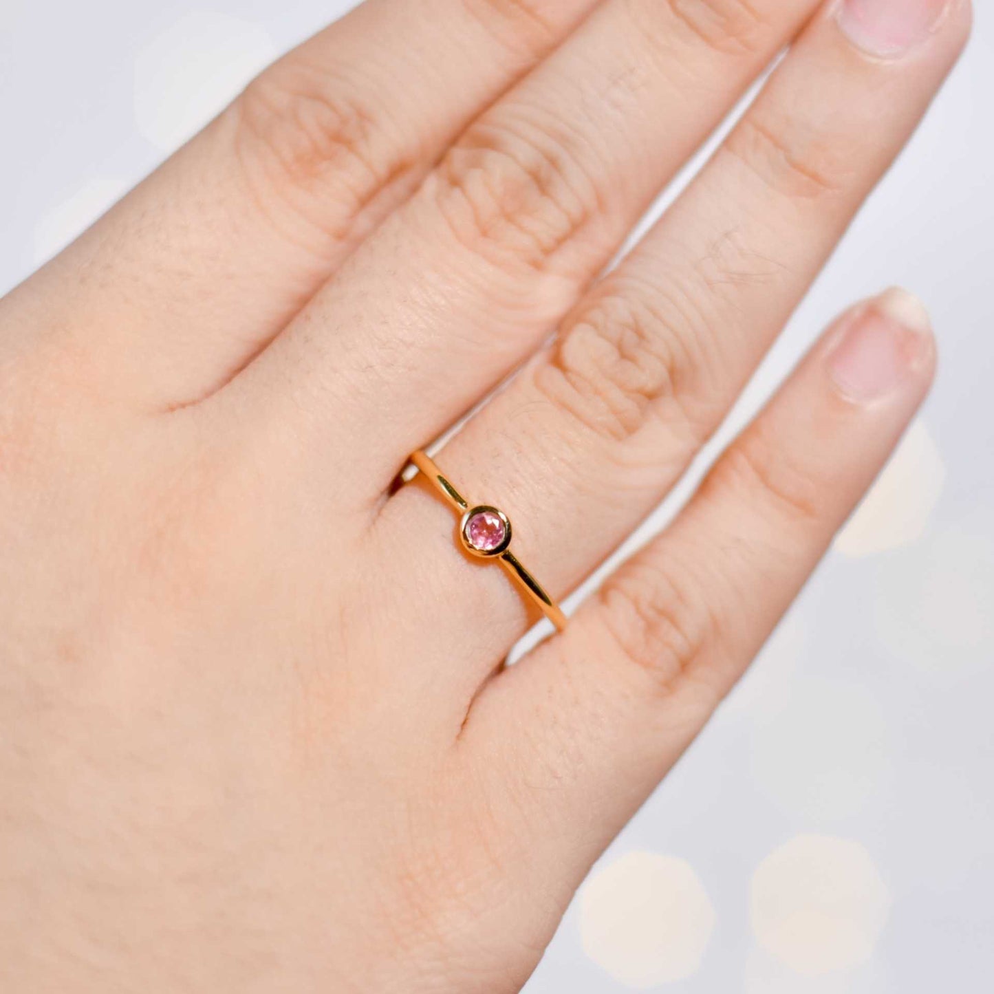 3 mm Round cut Pink Tourmaline Stacking Ring