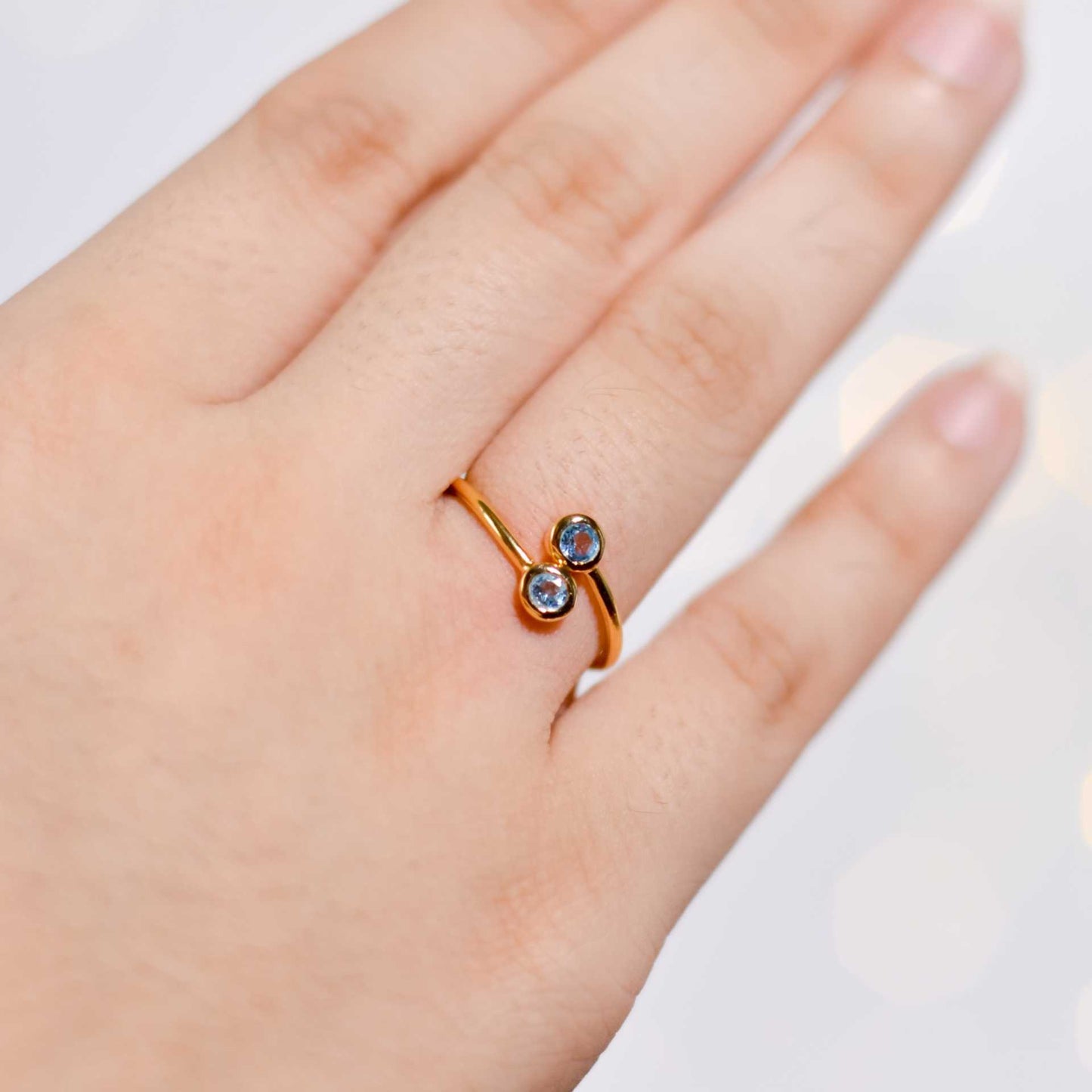 3 mm Round cut Blue Topaz Open Ring