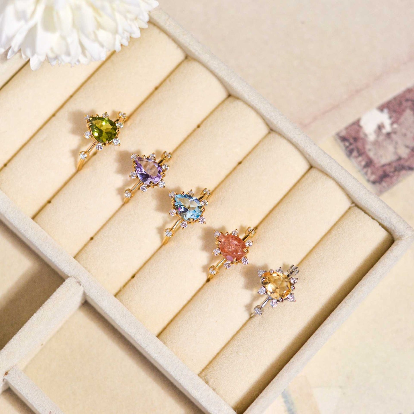 8 x 6 mm Pear cut Citrine Sunburst Ring
