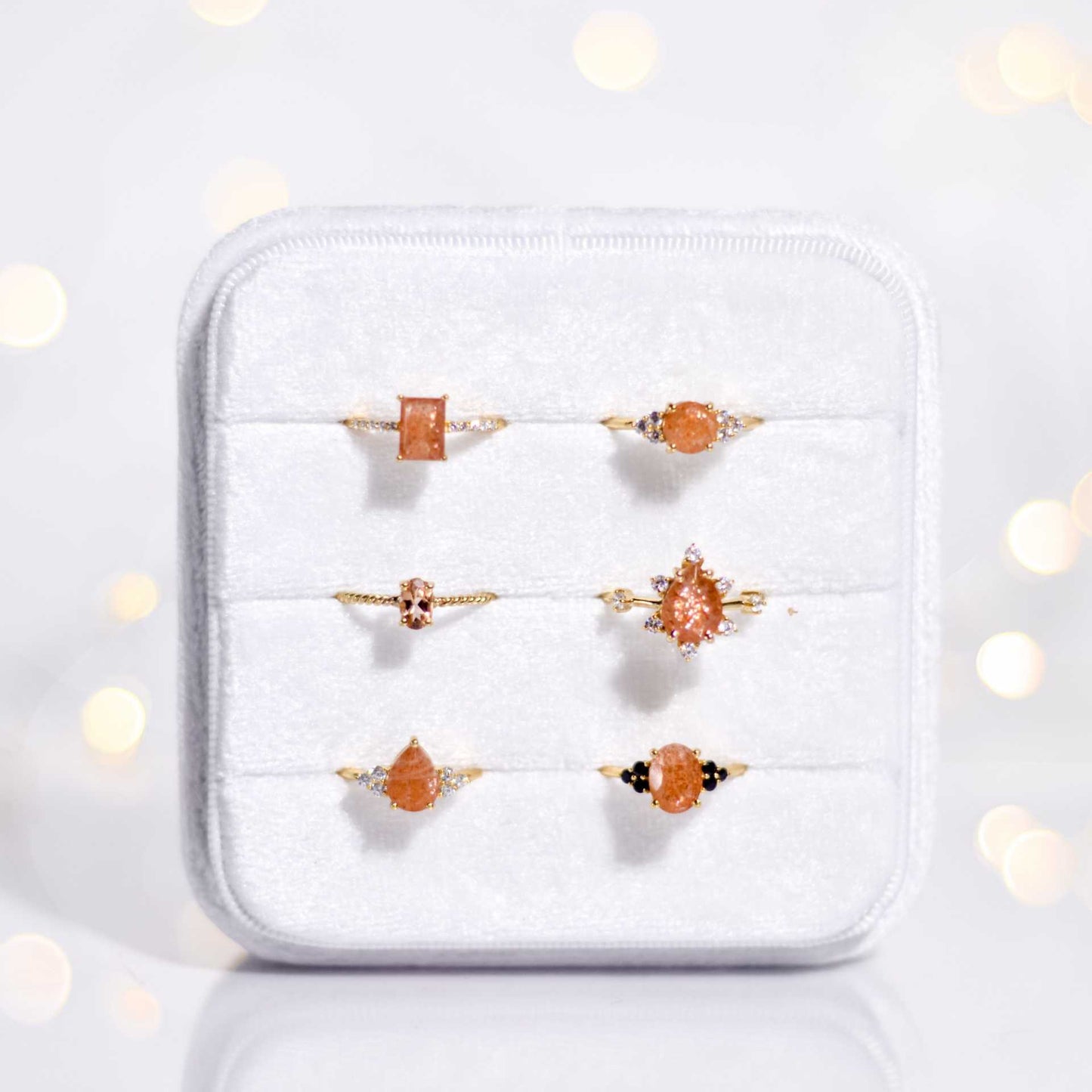 7 x 5 mm Baguette cut Sunstone with Cz band Ring