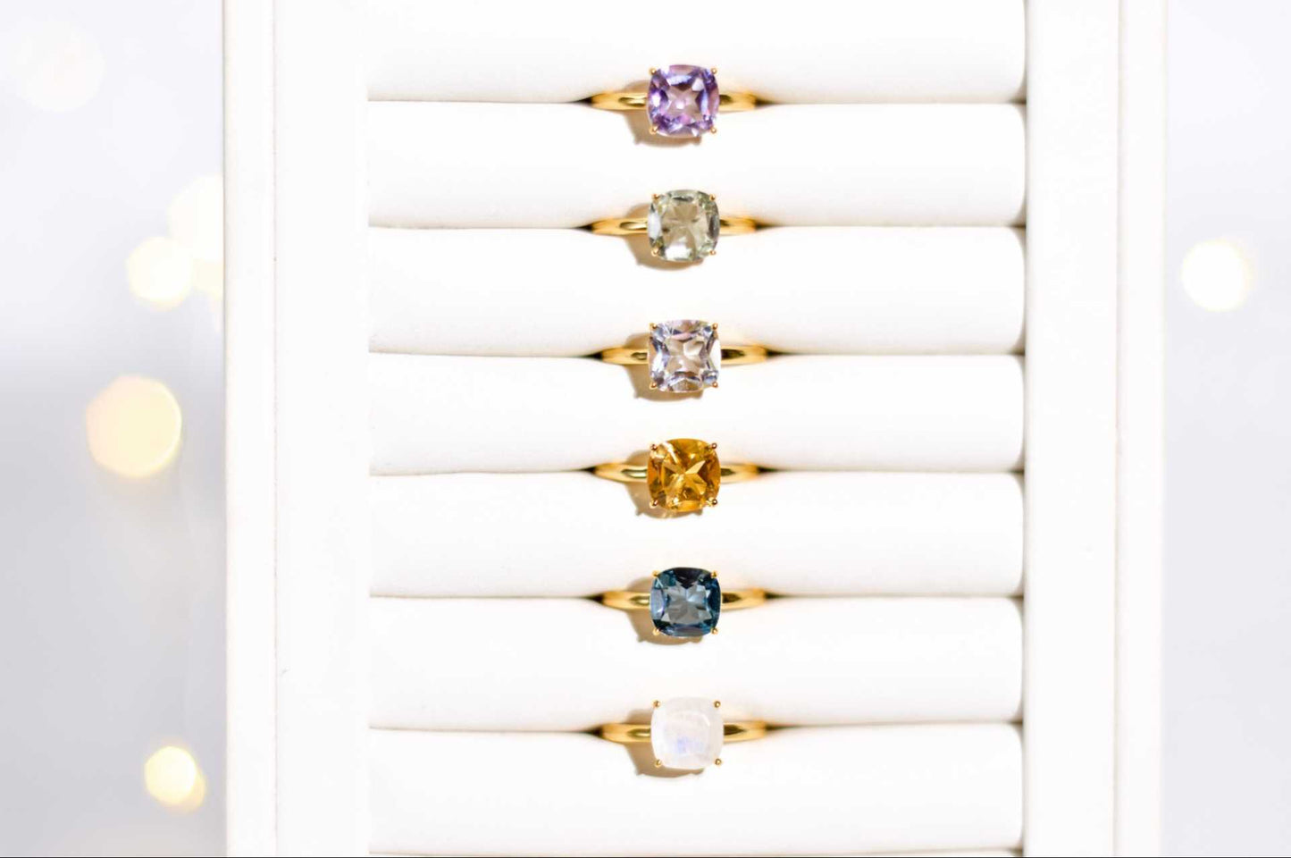 8mm Cushion cut Green Amethyst Yellow gold plated Ring