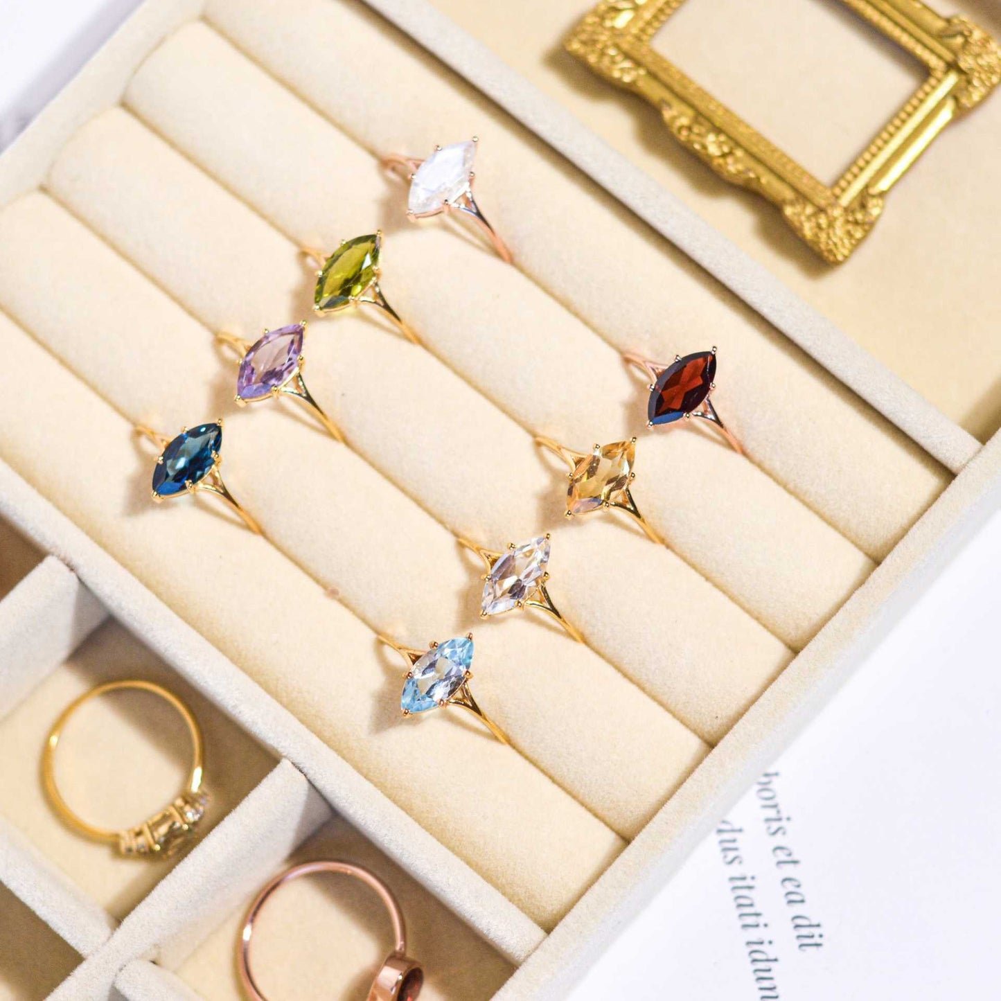 12 x 6 mm Marquise cut London Blue Topaz Yellow gold plated Ring