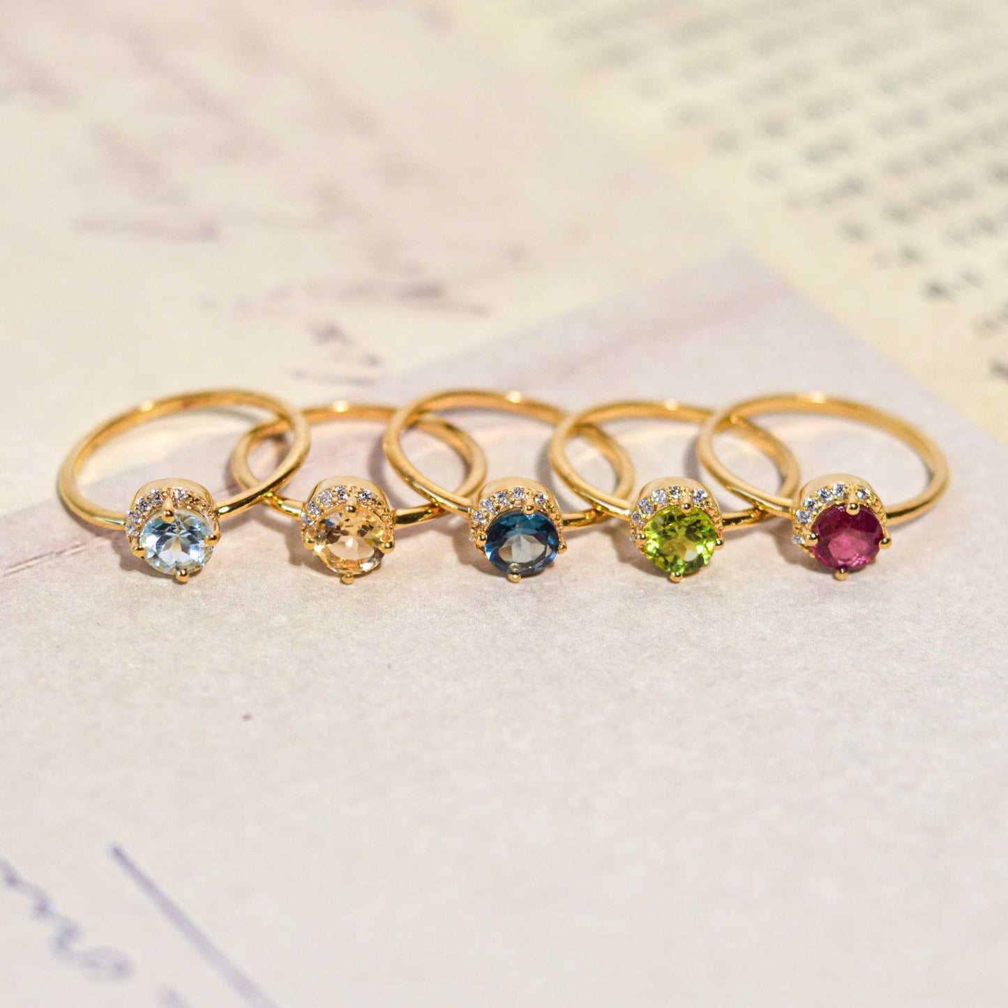 6 mm Round cut Peridot with Crescent Cz Yellow gold plated Ring