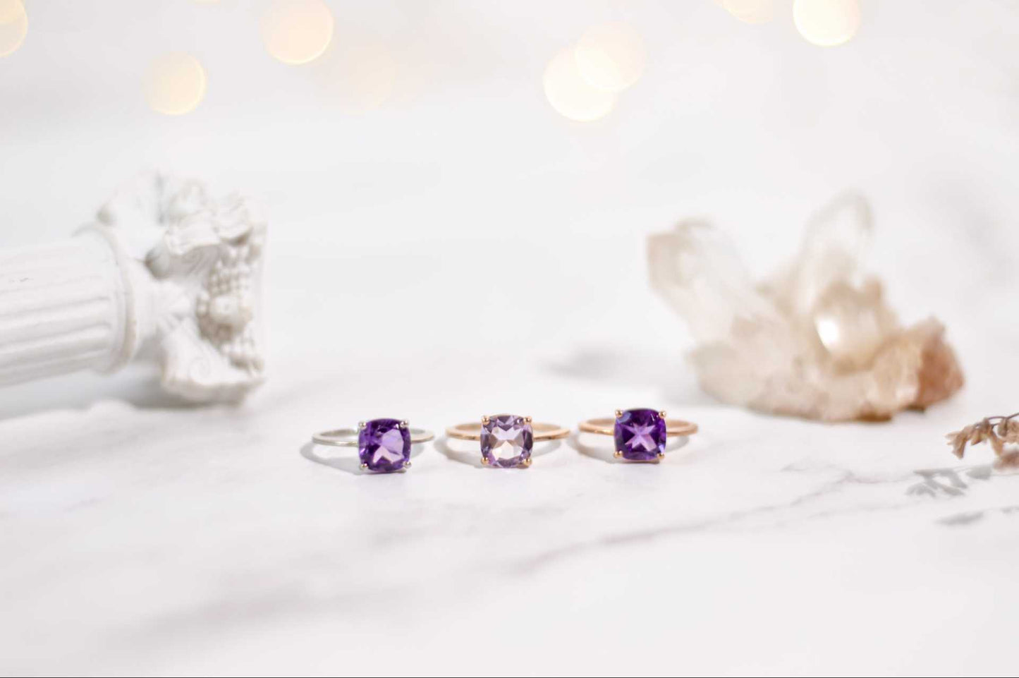 8mm Cushion cut Pink Amethyst Ring