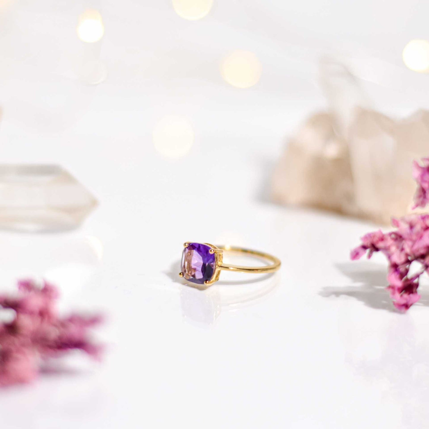 8mm Cushion cut Purple Amethyst Ring