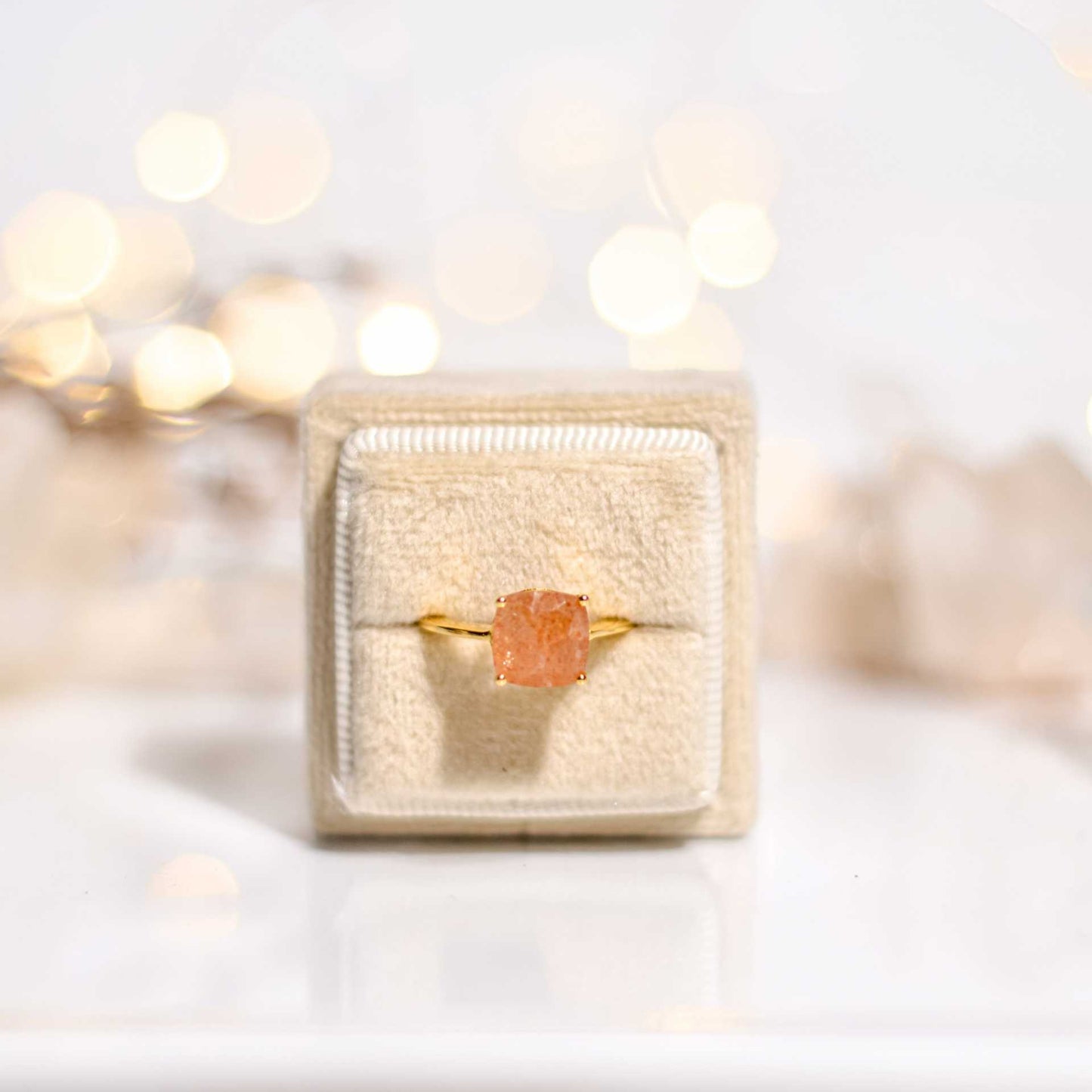 8mm Cushion cut Sunstone Ring