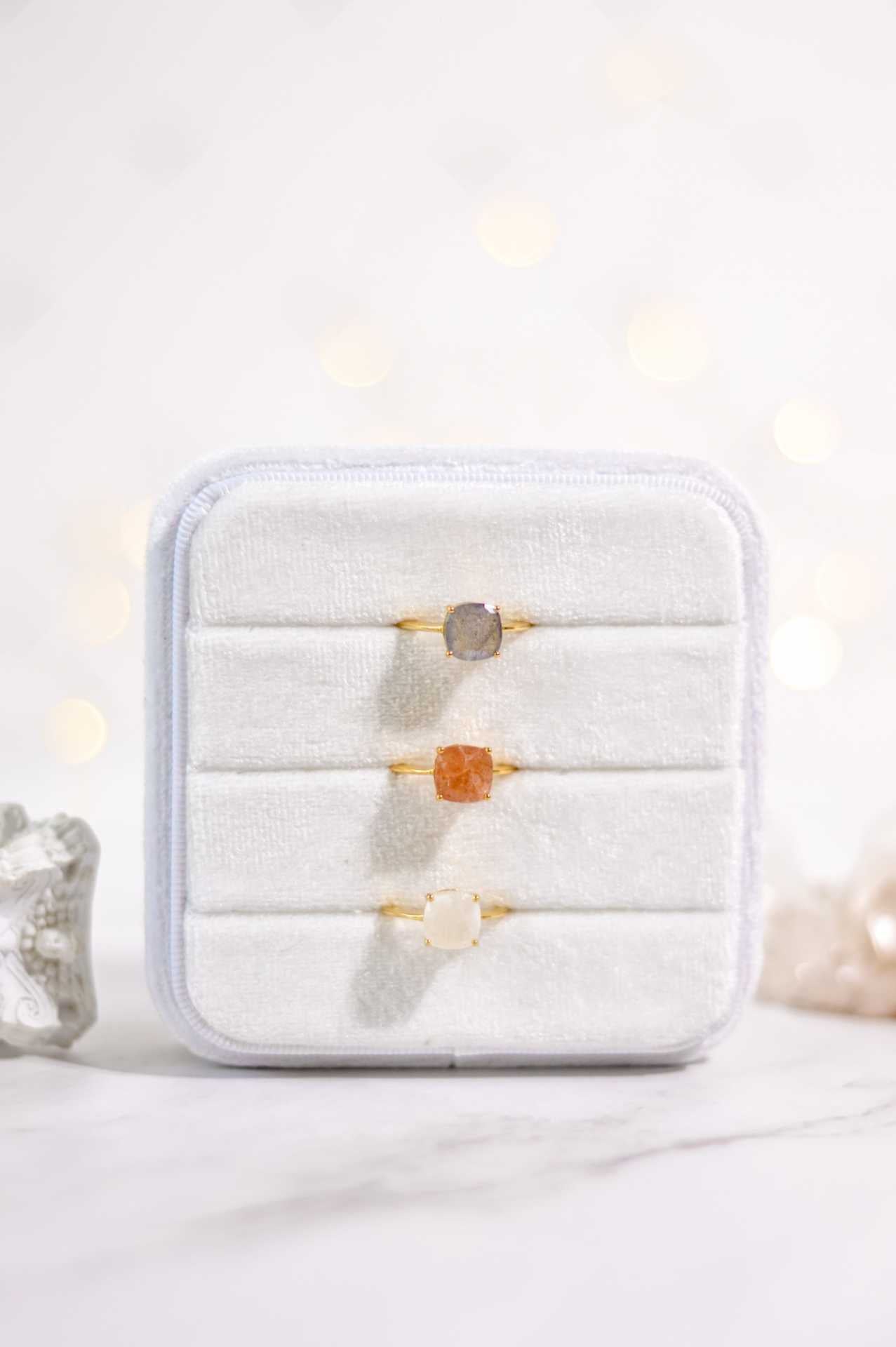 8mm Cushion cut Sunstone Ring