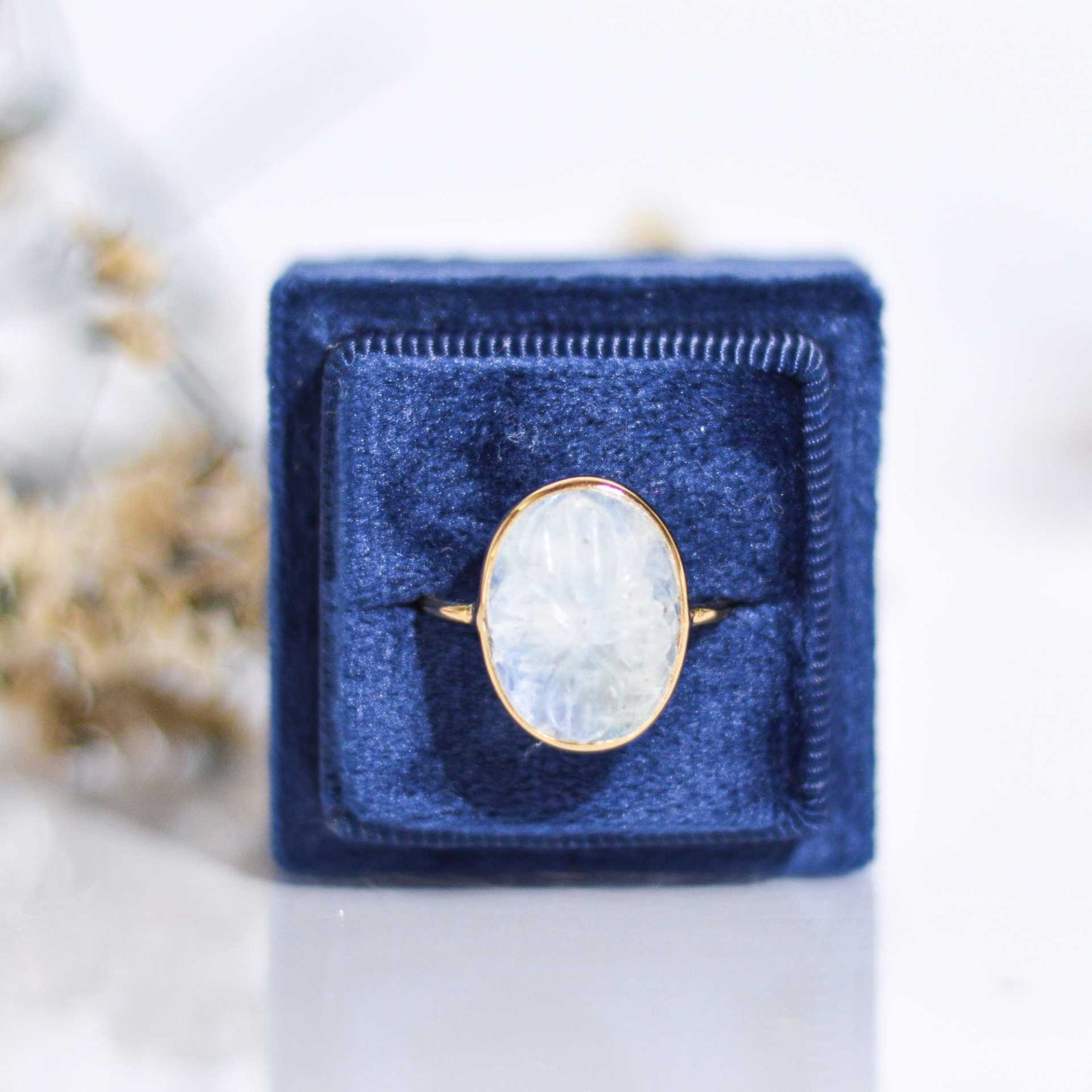 16 x 12 mm Oval Carved Moonstone Ring