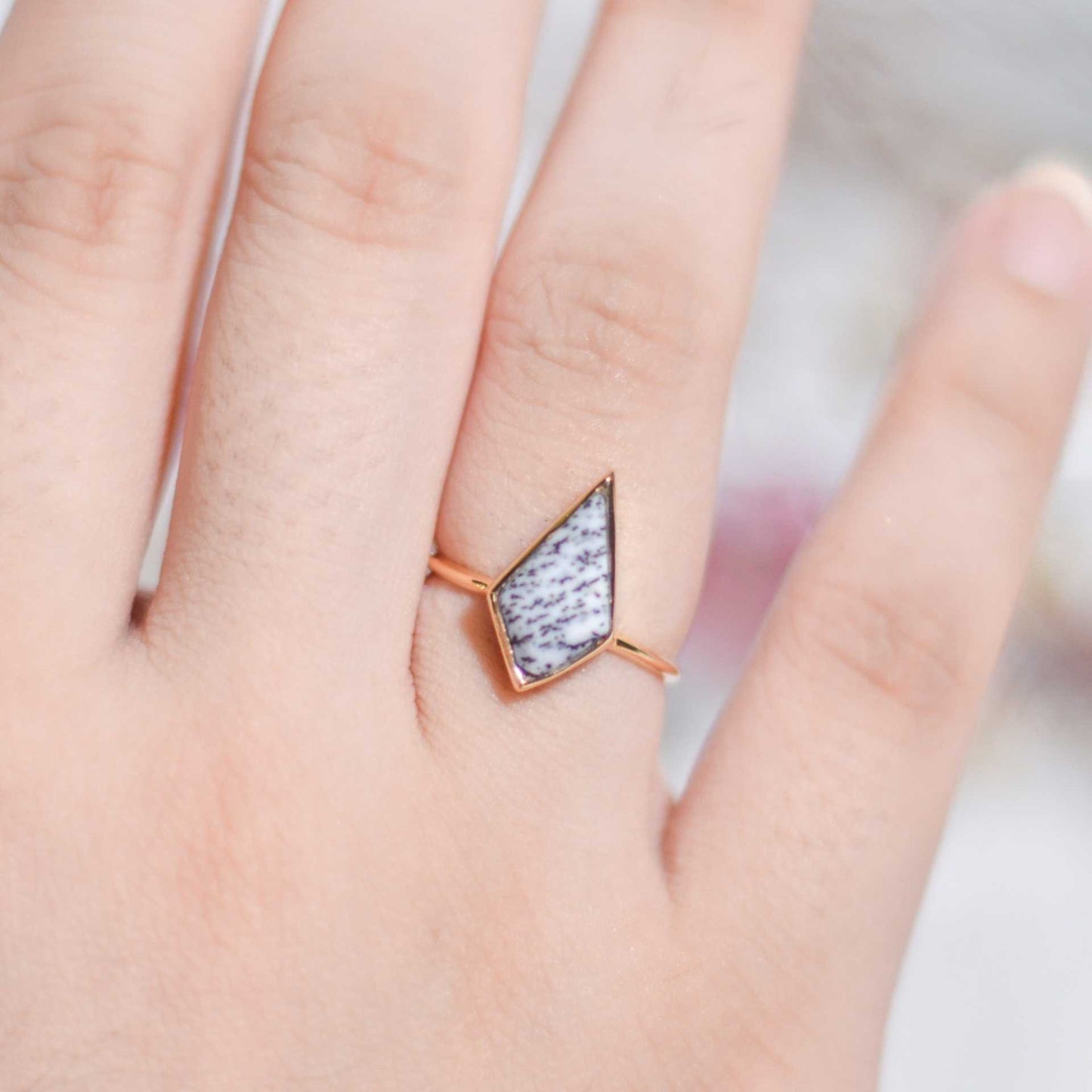 14 x 7 mm Kite Dendritic Opal Ring