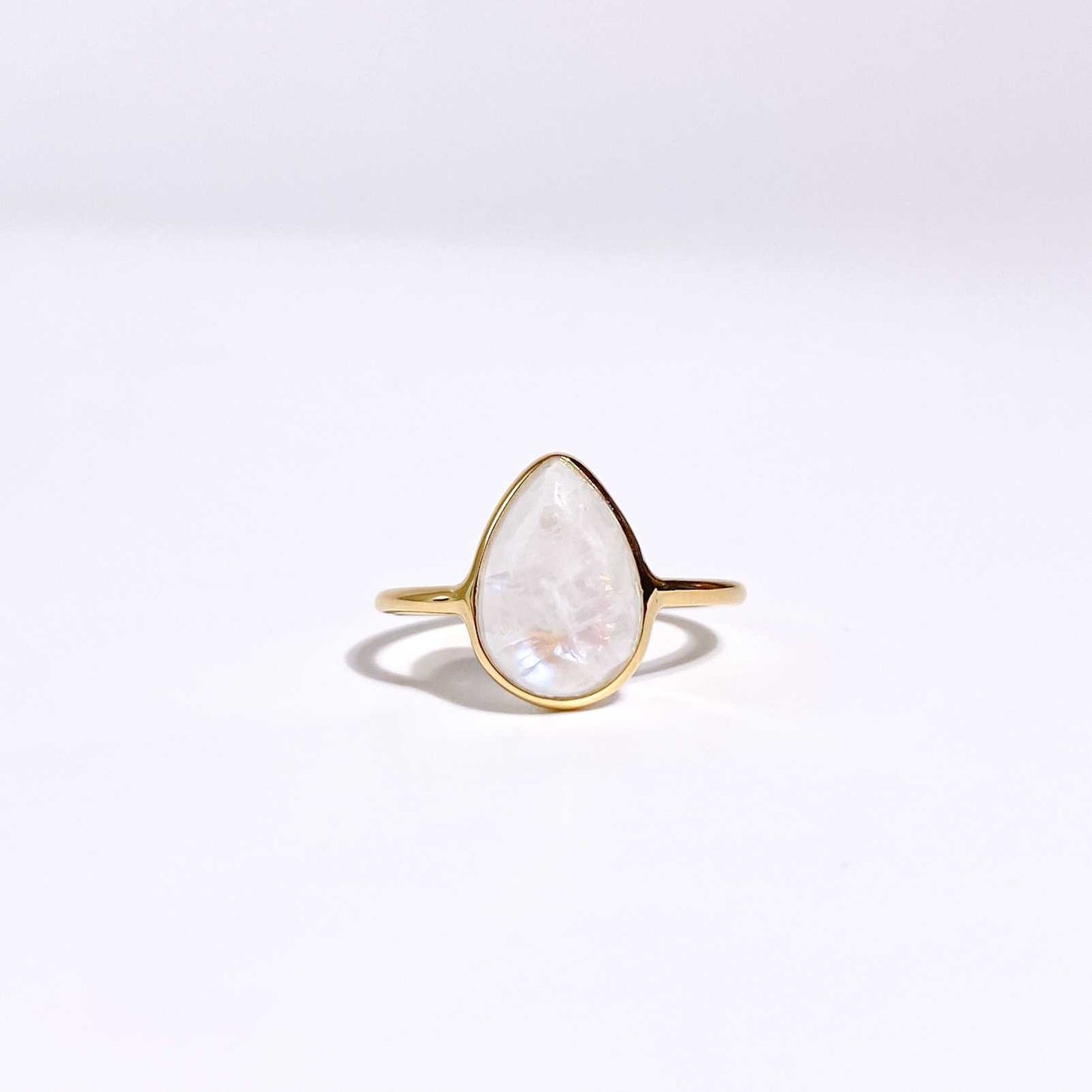 12 x 8 mm Pear cut Rainbow Moonstone Cabochon Ring