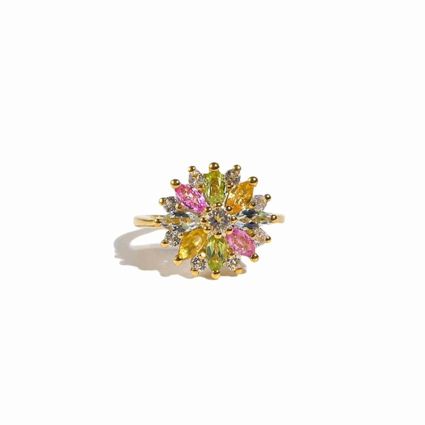 5 x 3 mm Marquise (Pink Sapphire, Yellow Sapphire, Peridot, Blue Topaz) with White Topaz Halo Cluster Ring