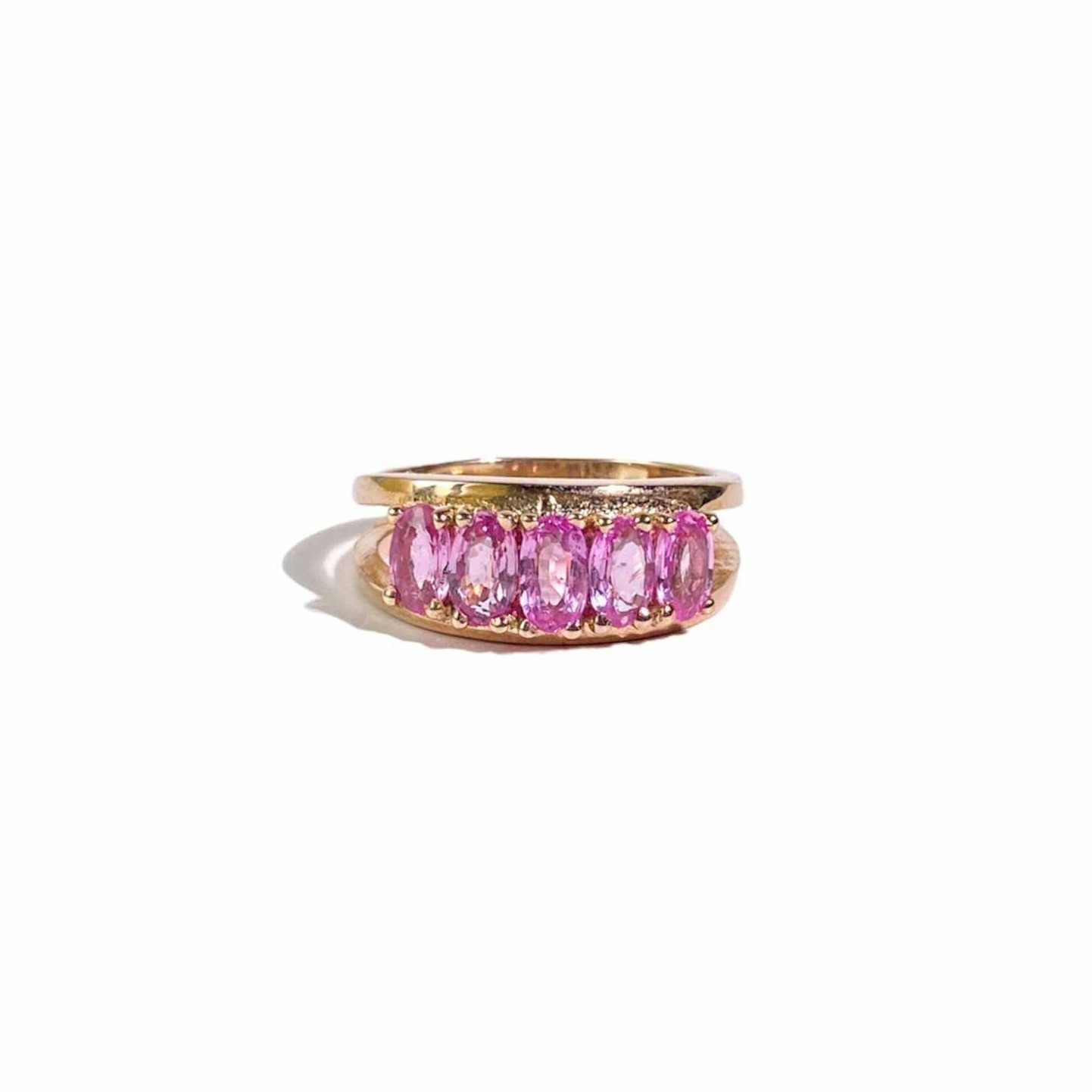 5 x 3 mm Oval cut Pink Tourmaline Cluster Ring