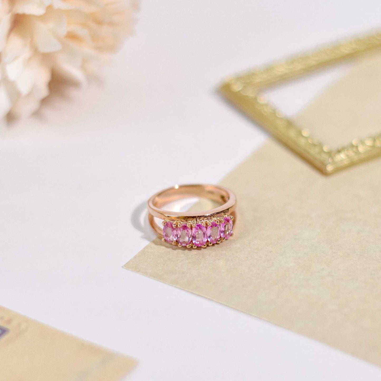 5 x 3 mm Oval cut Pink Tourmaline Cluster Ring
