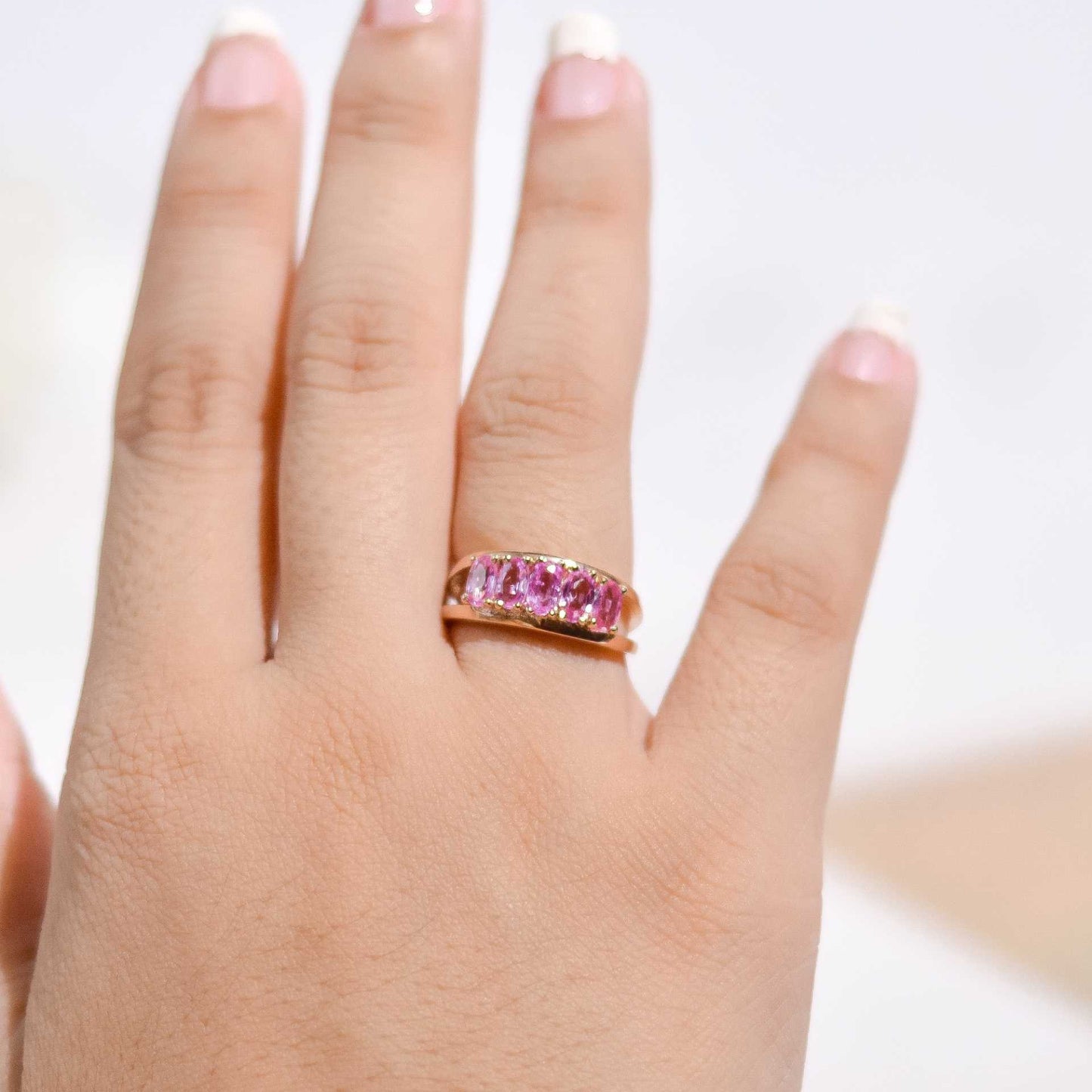 5 x 3 mm Oval cut Pink Tourmaline Cluster Ring