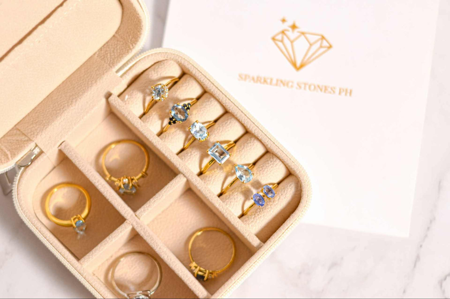 8 x 6 mm Baguette cut Blue Topaz Ring