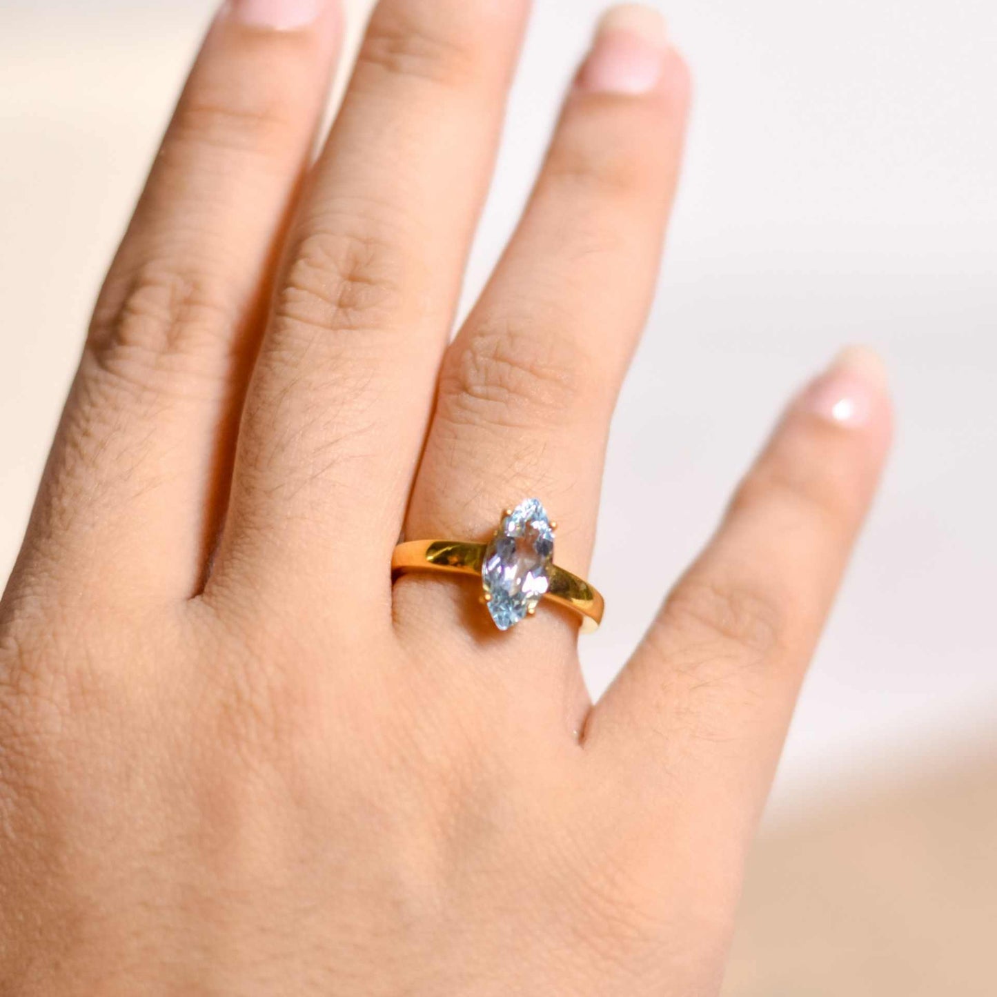 12 x 6 mm Marquise cut Blue Topaz Ring