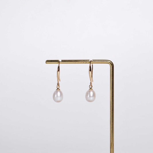 10.2 mm white biwa pearl yellow gold plasted dangling earrings