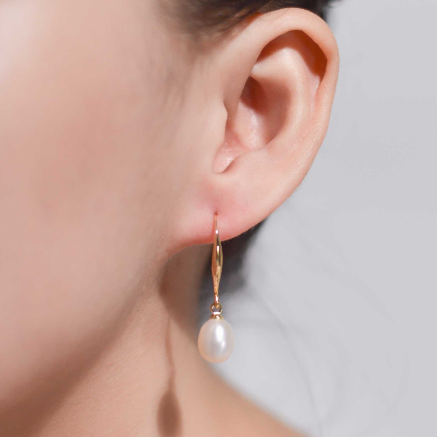 10.2 mm white biwa pearl yellow gold plasted dangling earrings