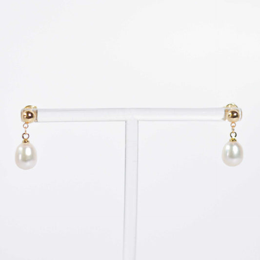 10.4 mm white biwa pearl yellow gold plated ball stud earrings