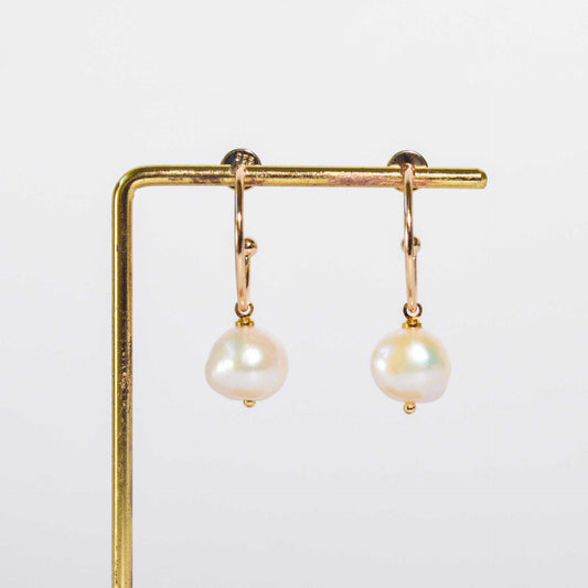 10.8 mm White Kieshe Pearl Yellow Gold Plated Half Hoop Earrings