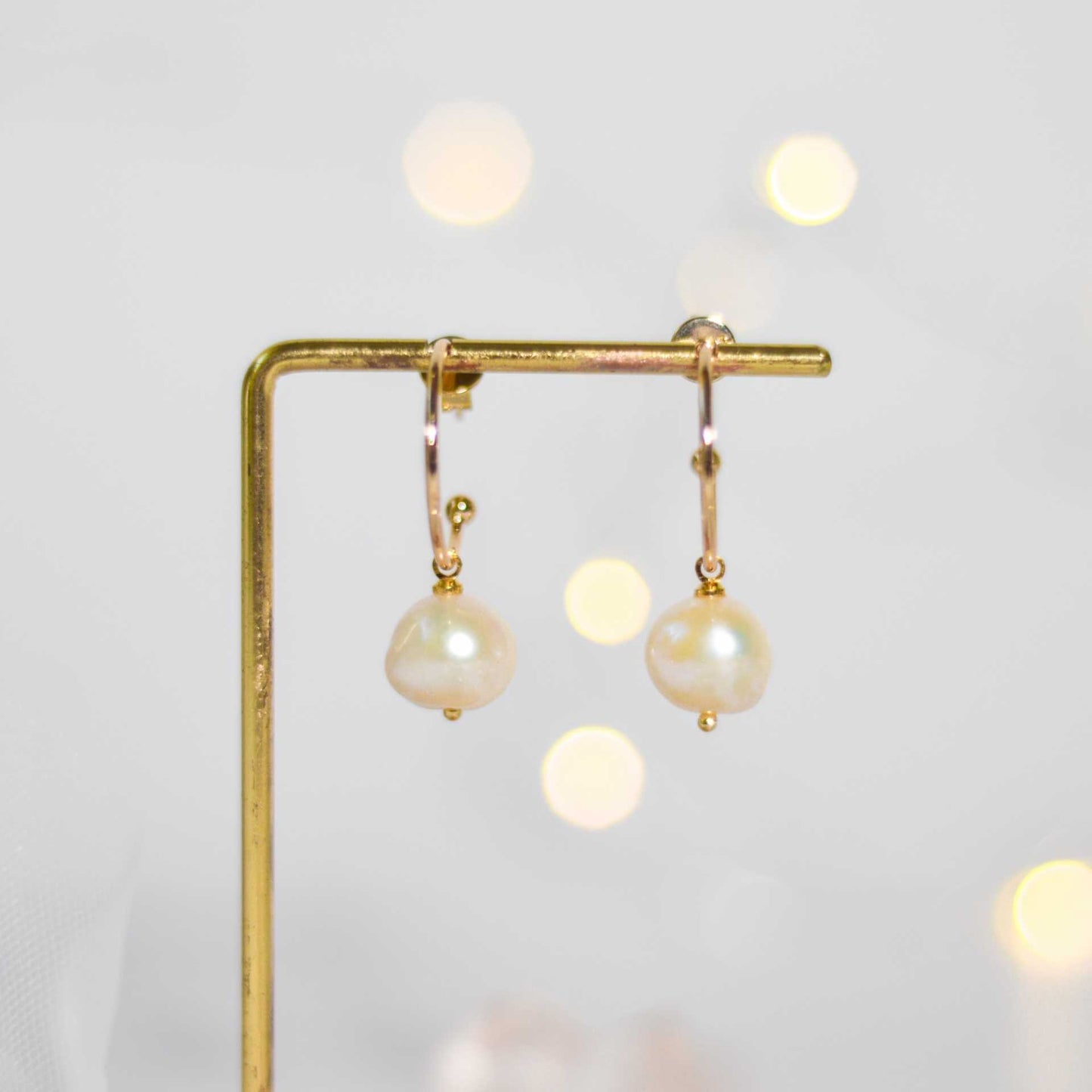10.8 mm White Kieshe Pearl Yellow Gold Plated Half Hoop Earrings