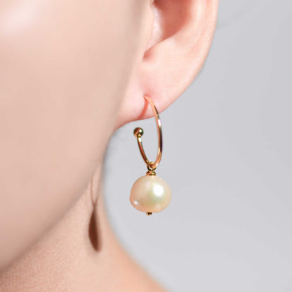 10.8 mm White Kieshe Pearl Yellow Gold Plated Half Hoop Earrings