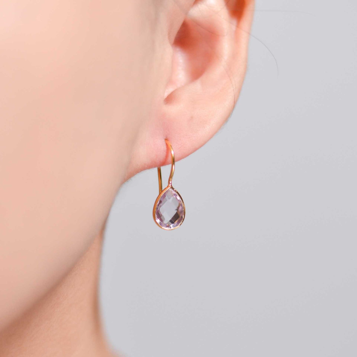 10 x 7 mm Pear cut Pink Amethyst Hook Earrings
