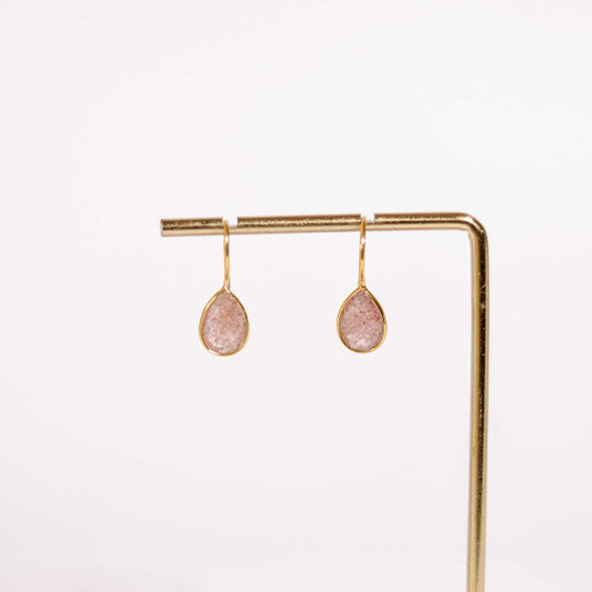 10 x 7 mm Pear cut Pink Strawberry Quartz Hook Earrings