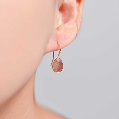 10 x 7 mm Pear cut Pink Strawberry Quartz Hook Earrings