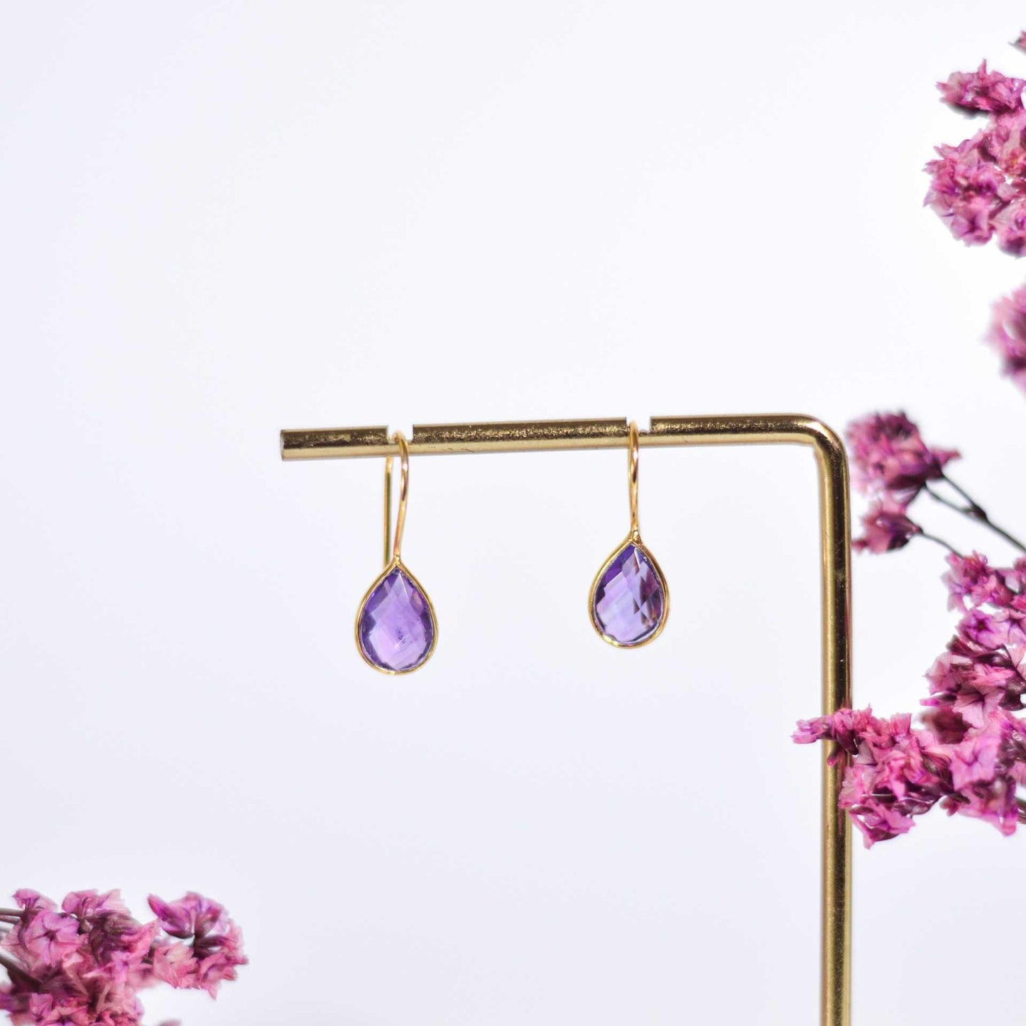 10 x 7 mm Pear cut Purple Amethyst Hook Earrings