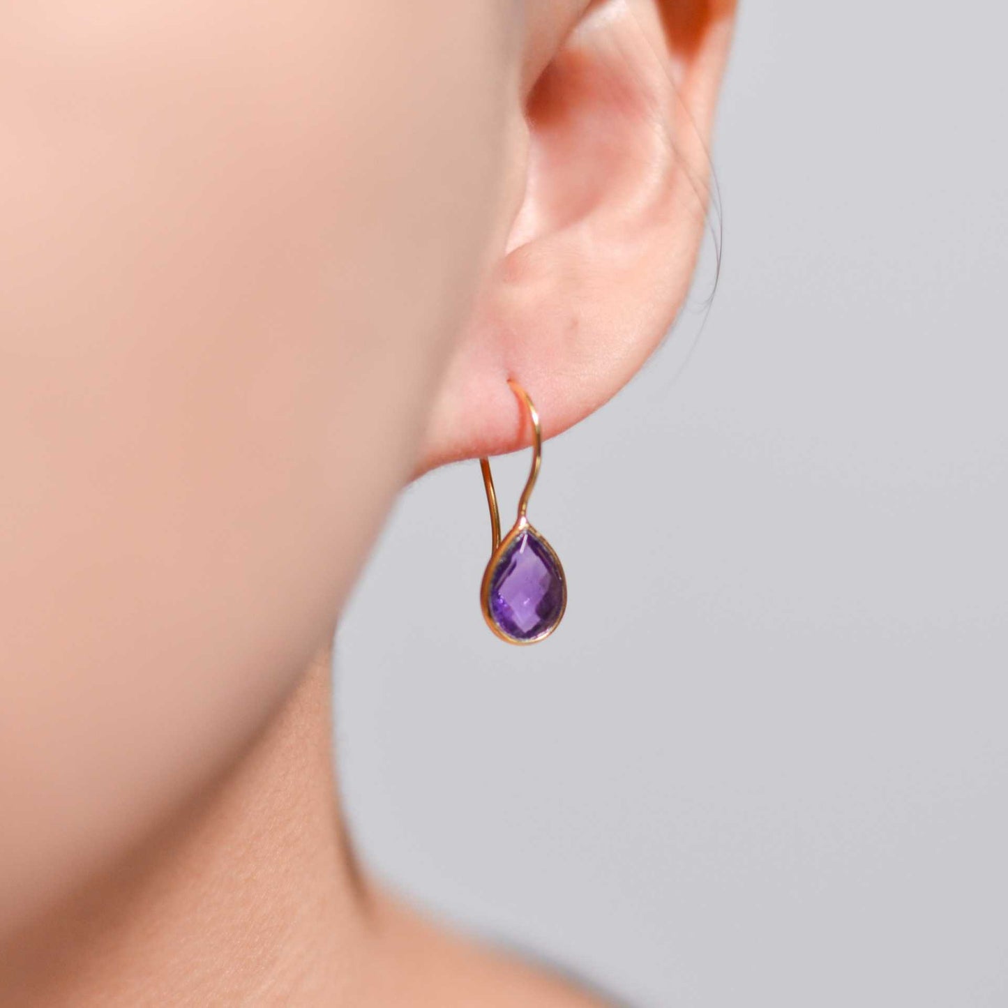 10 x 7 mm Pear cut Purple Amethyst Hook Earrings