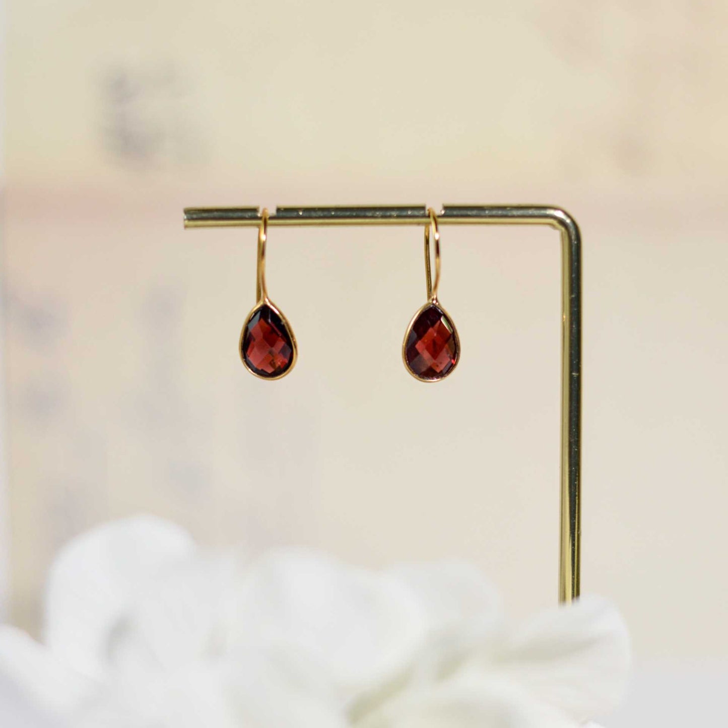10 x 7 mm Pear cut Red Garnet Hook Earrings