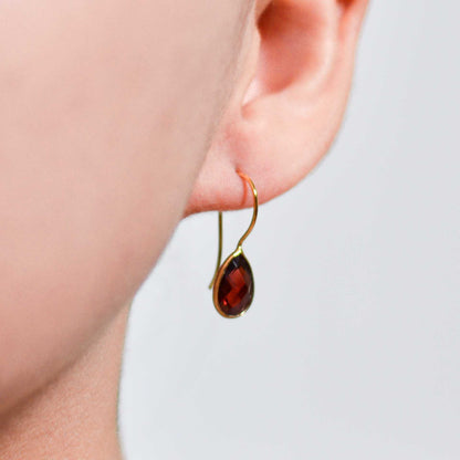 10 x 7 mm Pear cut Red Garnet Hook Earrings