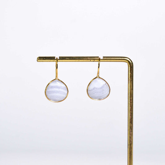 12 mm Pear cut Blue Lace Agate Hook Earrings