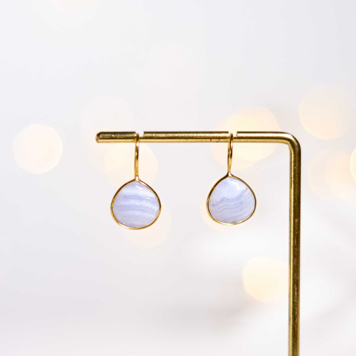 12 mm Pear cut Blue Lace Agate Hook Earrings