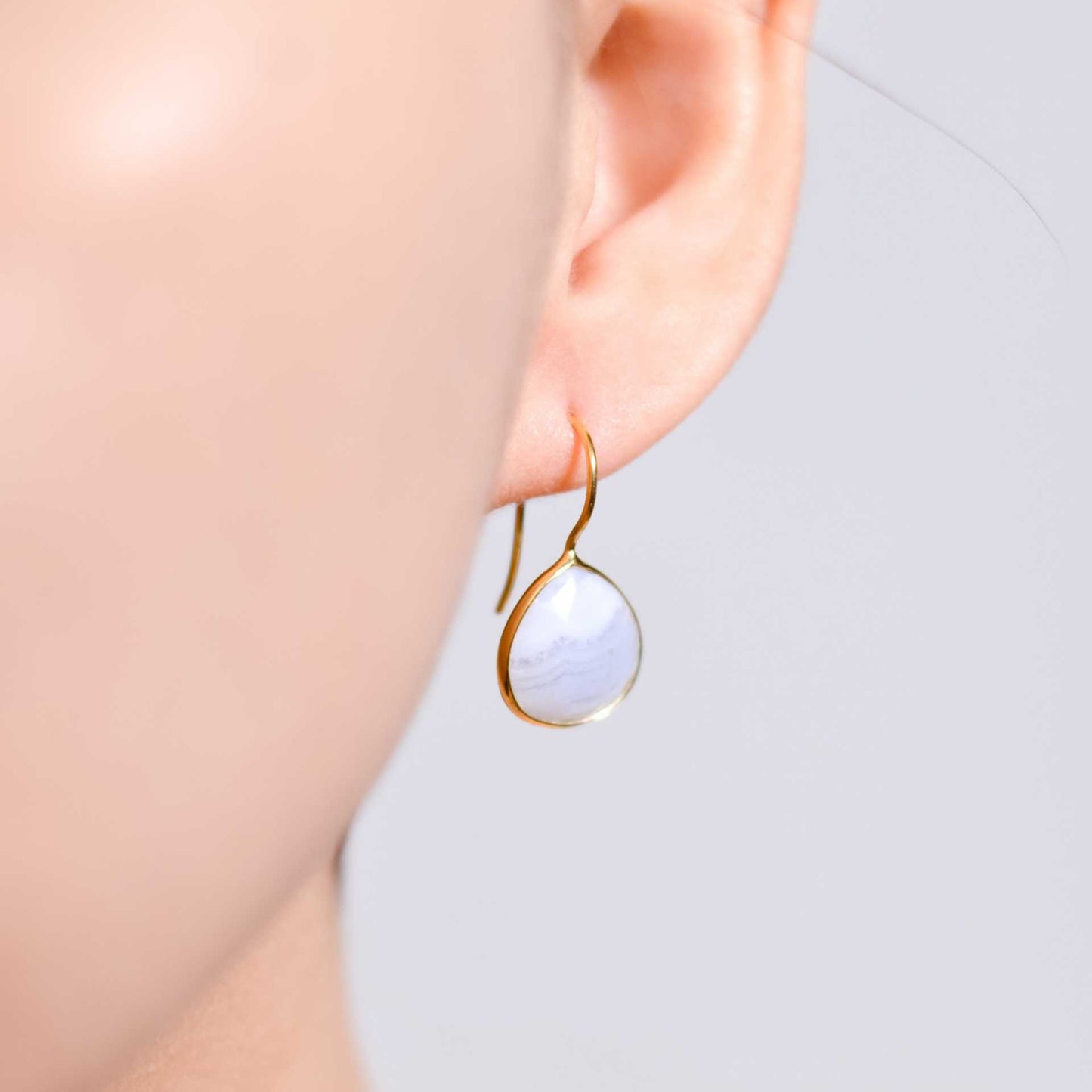 12 mm Pear cut Blue Lace Agate Hook Earrings