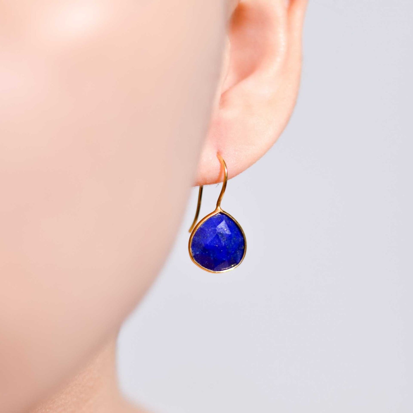 12 mm Pear cut Blue Lapiz Azul Hook Earrings