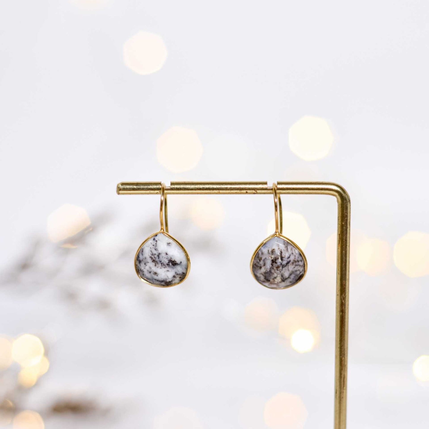 12 mm Pear cut Dendritic Opal Hook Earrings