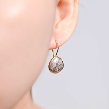 12 mm Pear cut Dendritic Opal Hook Earrings
