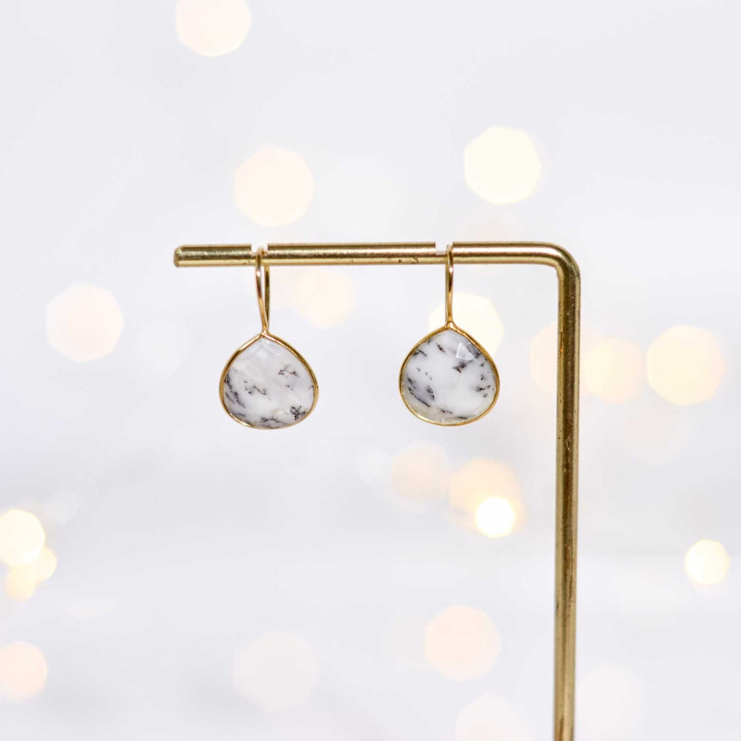 12 mm Pear cut Dendritic Opal Hook Earrings