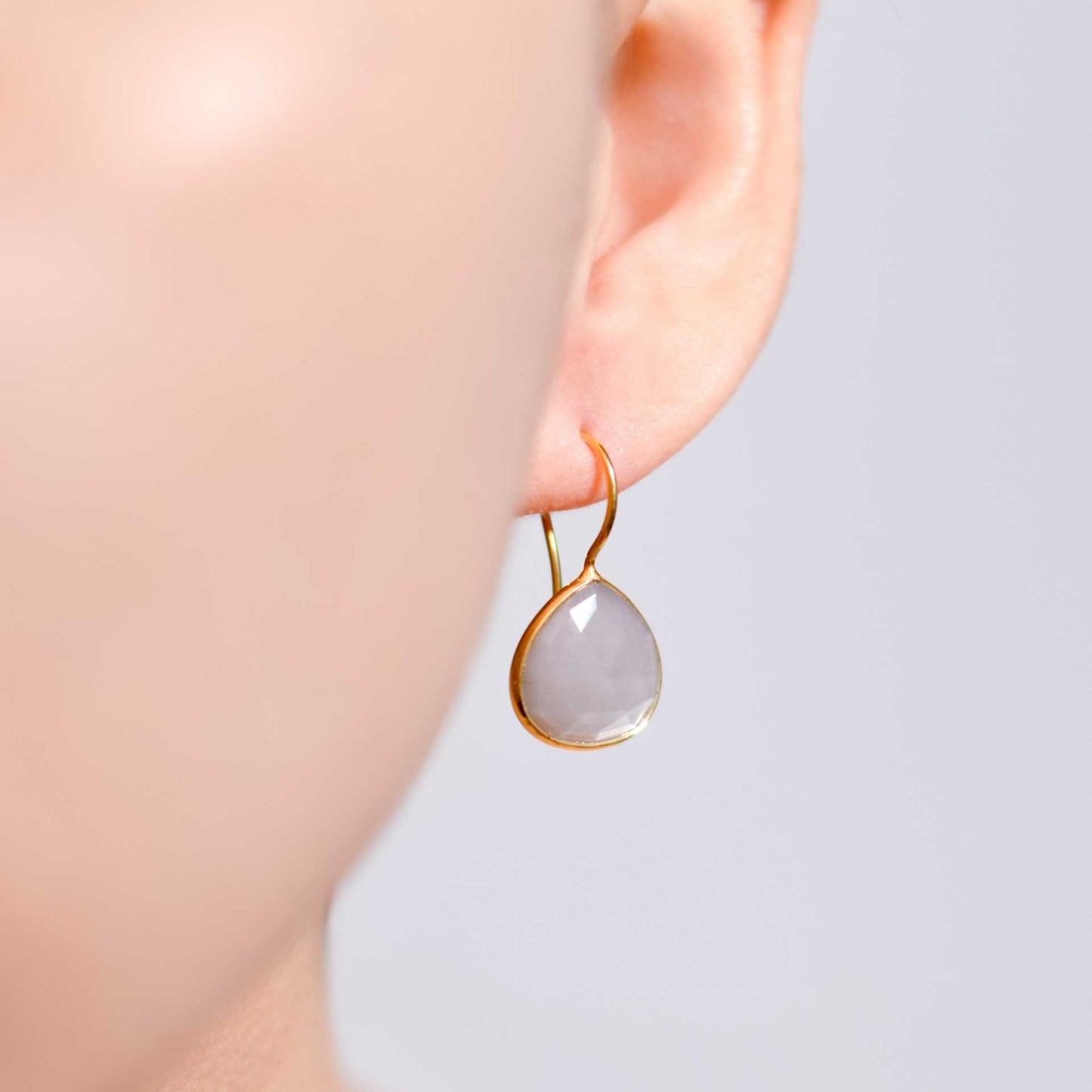 12 mm Pear cut Grey Moonstone Hook Earrings