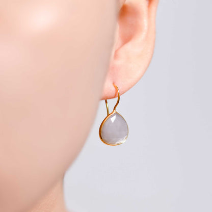 12 mm Pear cut Grey Moonstone Hook Earrings