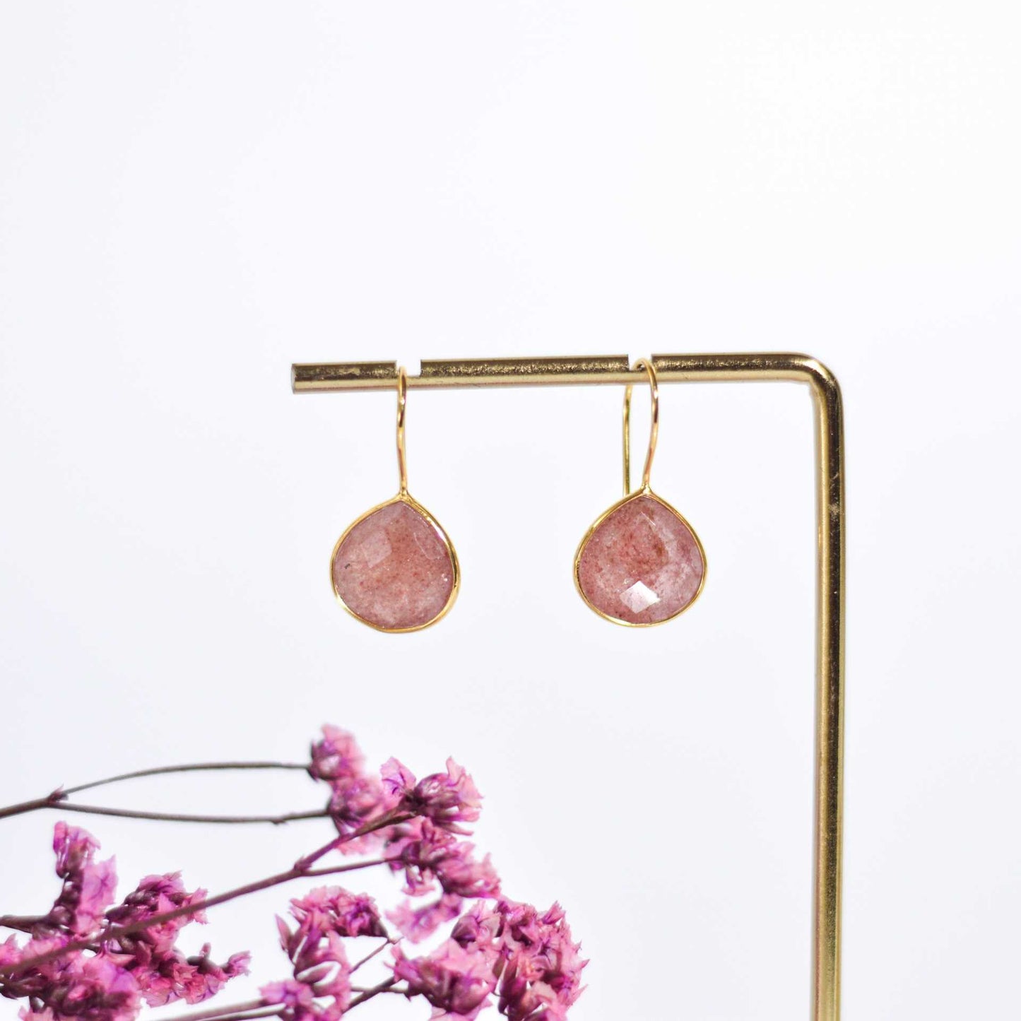 12 mm Pear cut Pink Strawberry Hook Earrings